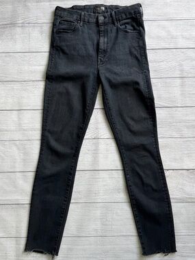 MOTHER Looker Ankle Fray Jeans Blackbird High Waisted Black Skinny 26